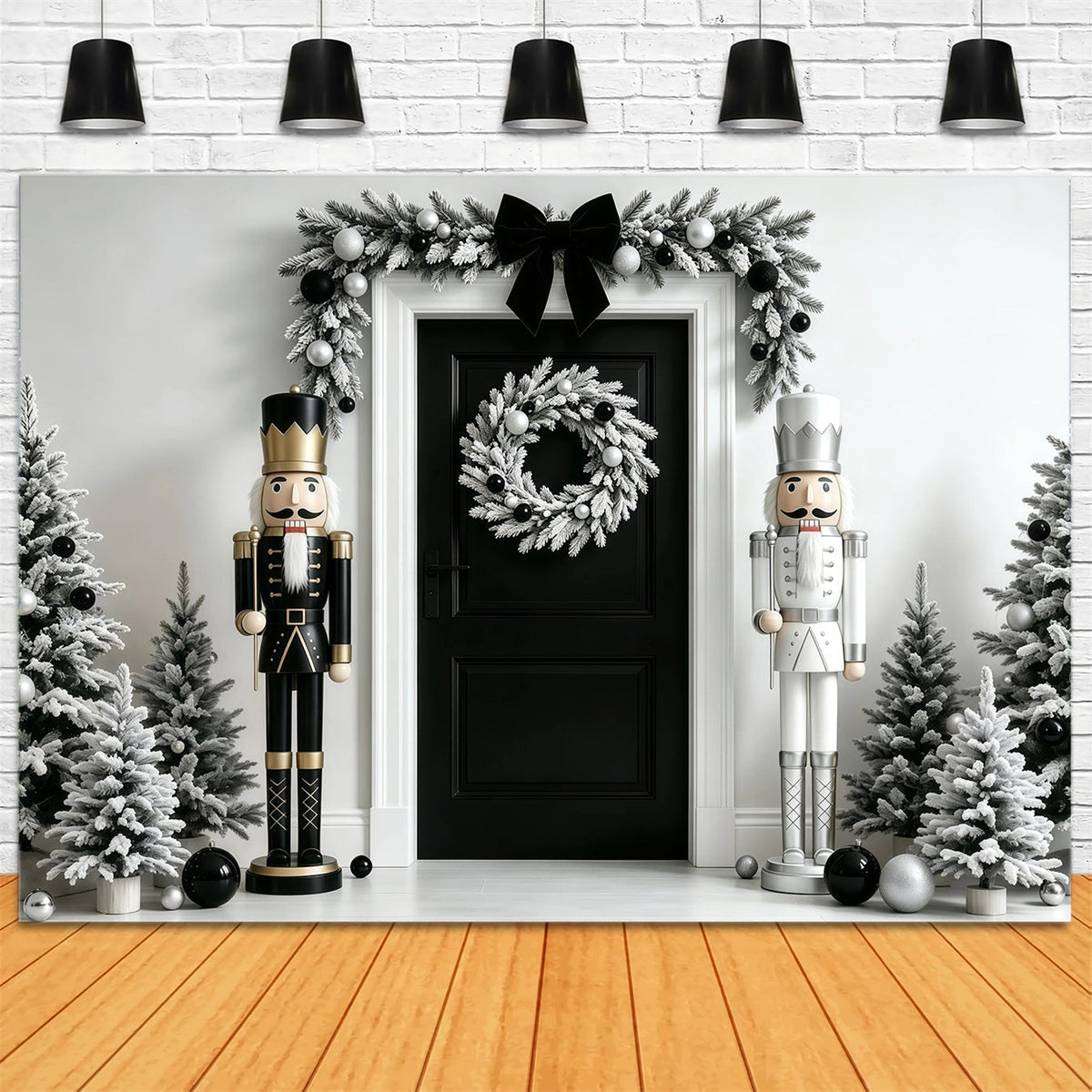 Décor De Noël Casse-Noisette Porte À Guirlande Noire Et Blanche Fond Mural De Noël GQ68-110