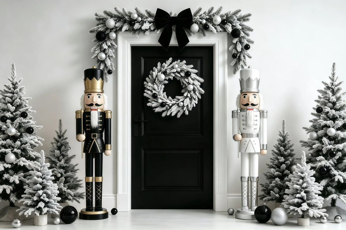 Décor De Noël Casse-Noisette Porte À Guirlande Noire Et Blanche Fond Mural De Noël GQ68-110