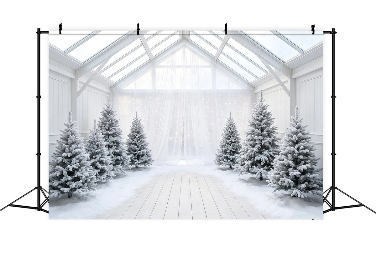 Fond De Sapin De Noël Atrium En Pin Blanc Givré Fond De Noël En Mousseline GQ68-111