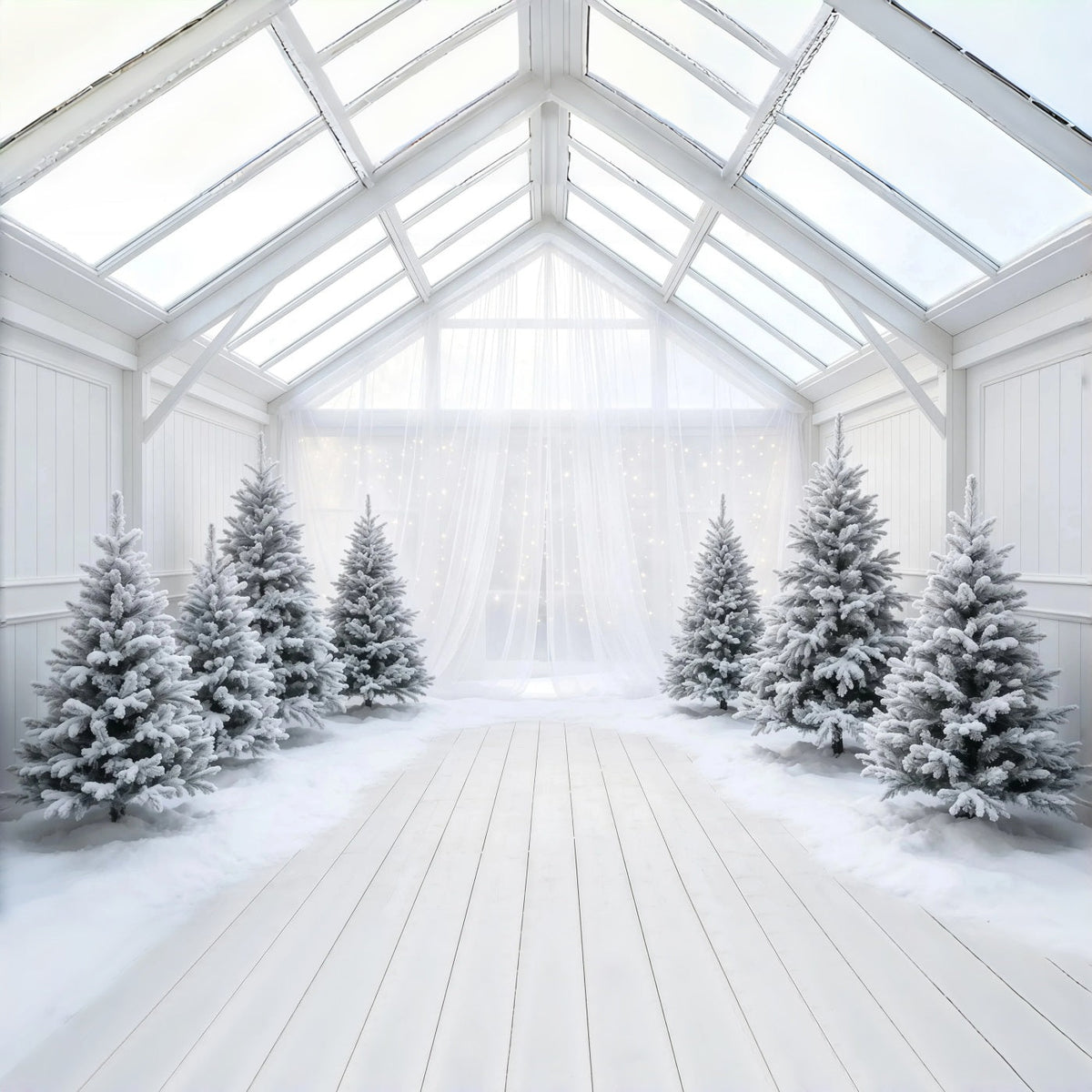 Fond De Sapin De Noël Atrium En Pin Blanc Givré Fond De Noël En Mousseline GQ68-111