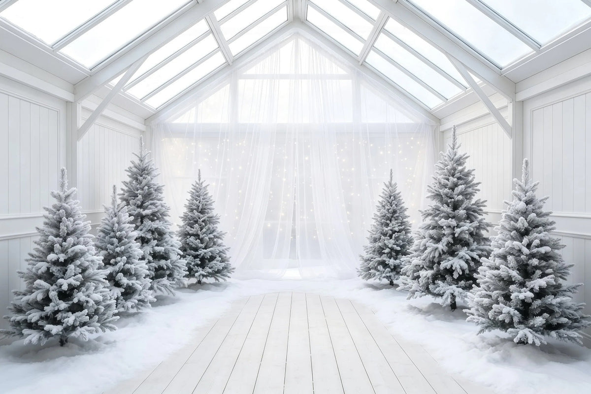 Fond De Sapin De Noël Atrium En Pin Blanc Givré Fond De Noël En Mousseline GQ68-111