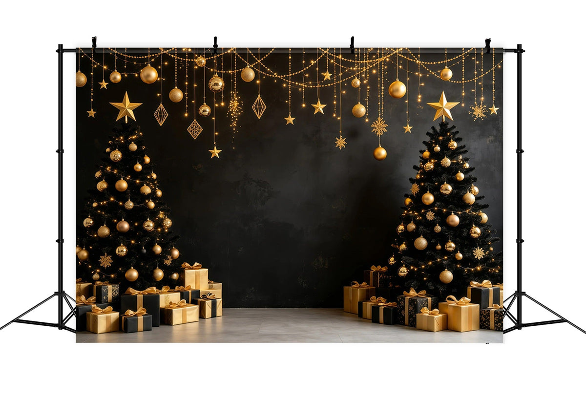 Décor De Noël Moderne Ornements Suspendus Dorés Et Noirs Fond En Mousseline De Noël GQ68-112