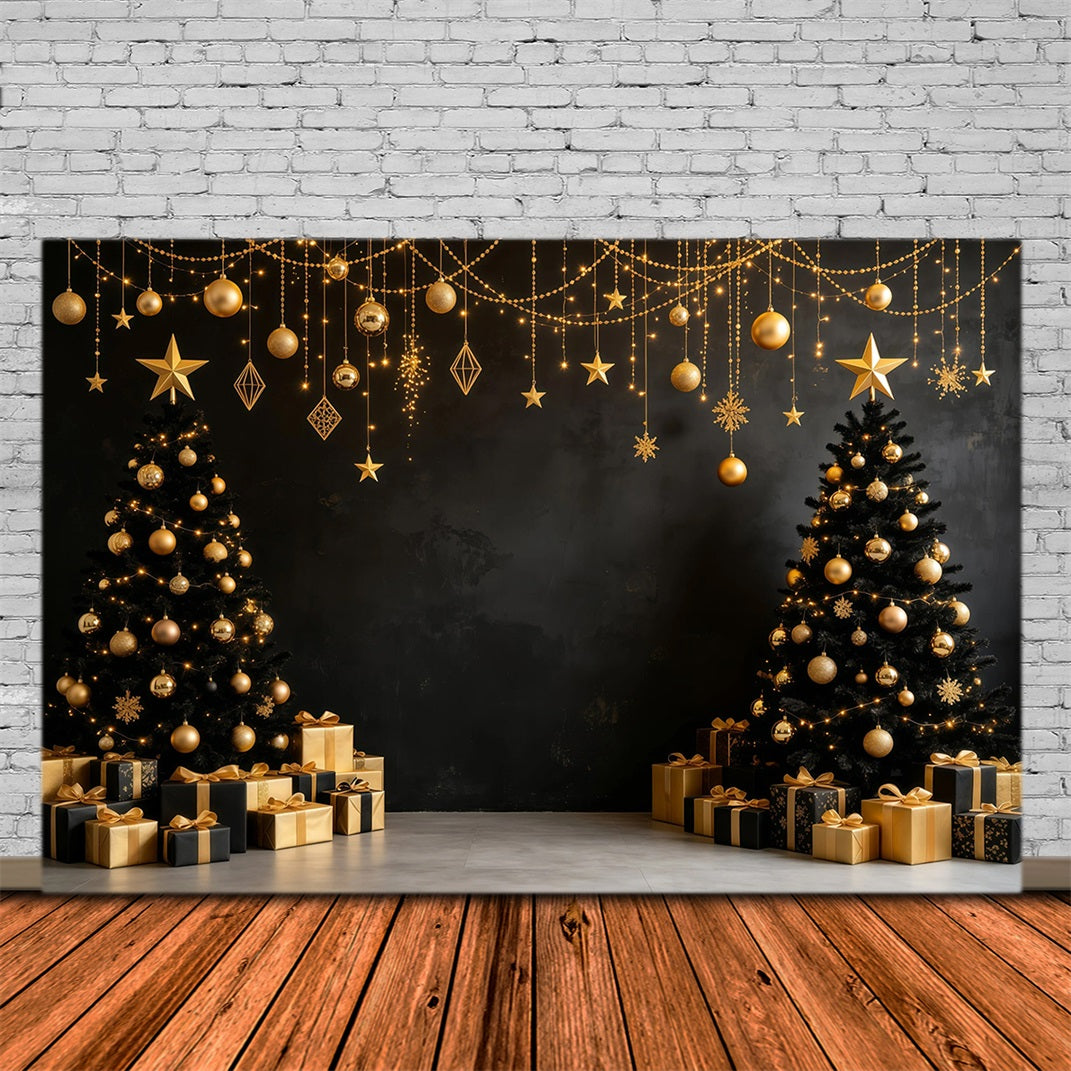 Décor De Noël Moderne Ornements Suspendus Dorés Et Noirs Fond En Mousseline De Noël GQ68-112