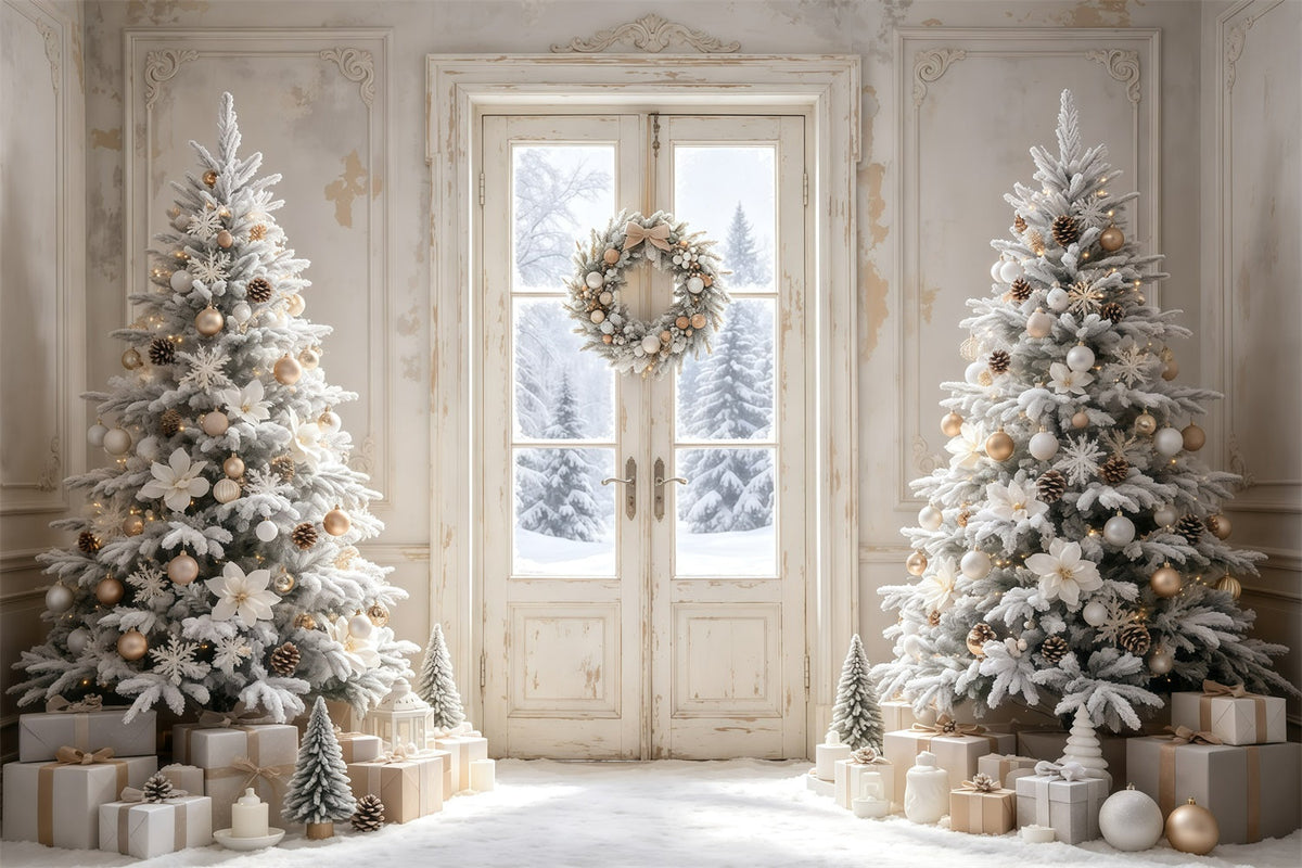 Fond De Noël Simple Arbres De Porte Blancs Givrés Décors De Noël GQ68-116