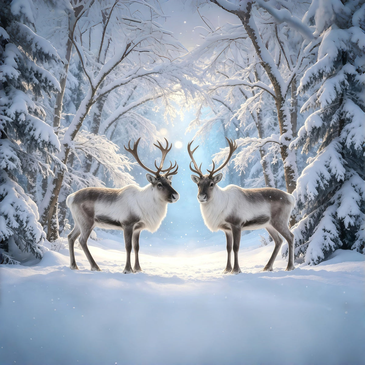 Décor De Noël Enneigé Sentier De La Forêt Hivernale Des Rennes Décor Photo De Noël GQ68-117