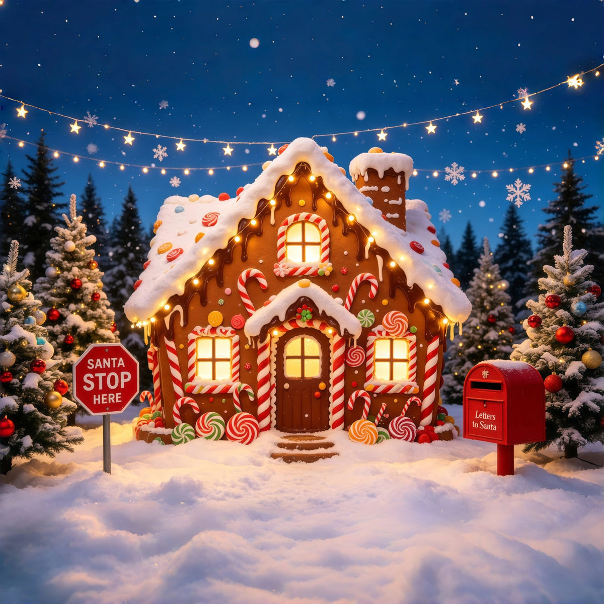 Décor De Noël En Pain D'Épice Forêt Enneigée De Candy Cottage Décors Photo De Noël GQ68-118