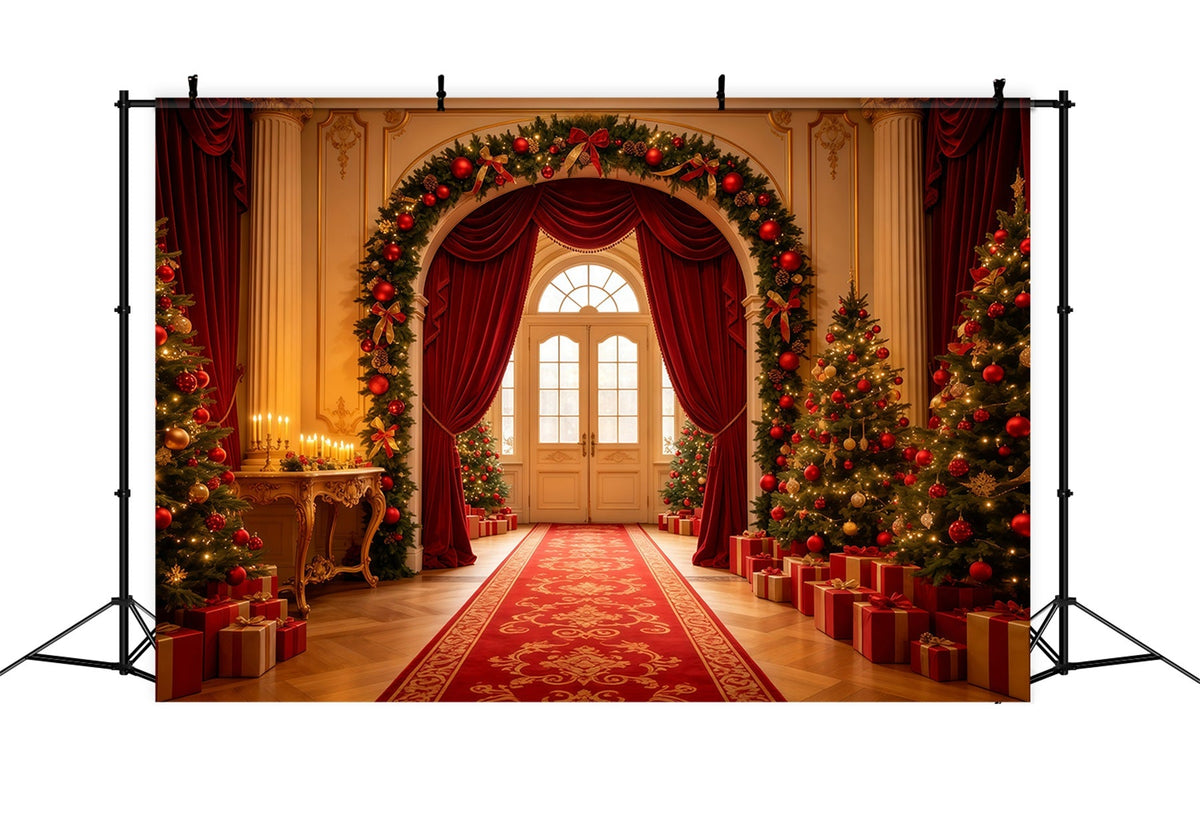 Décor De Noël Pour Salon Arche Du Grand Rideau Rouge Décor Photographique De Noël GQ68-120