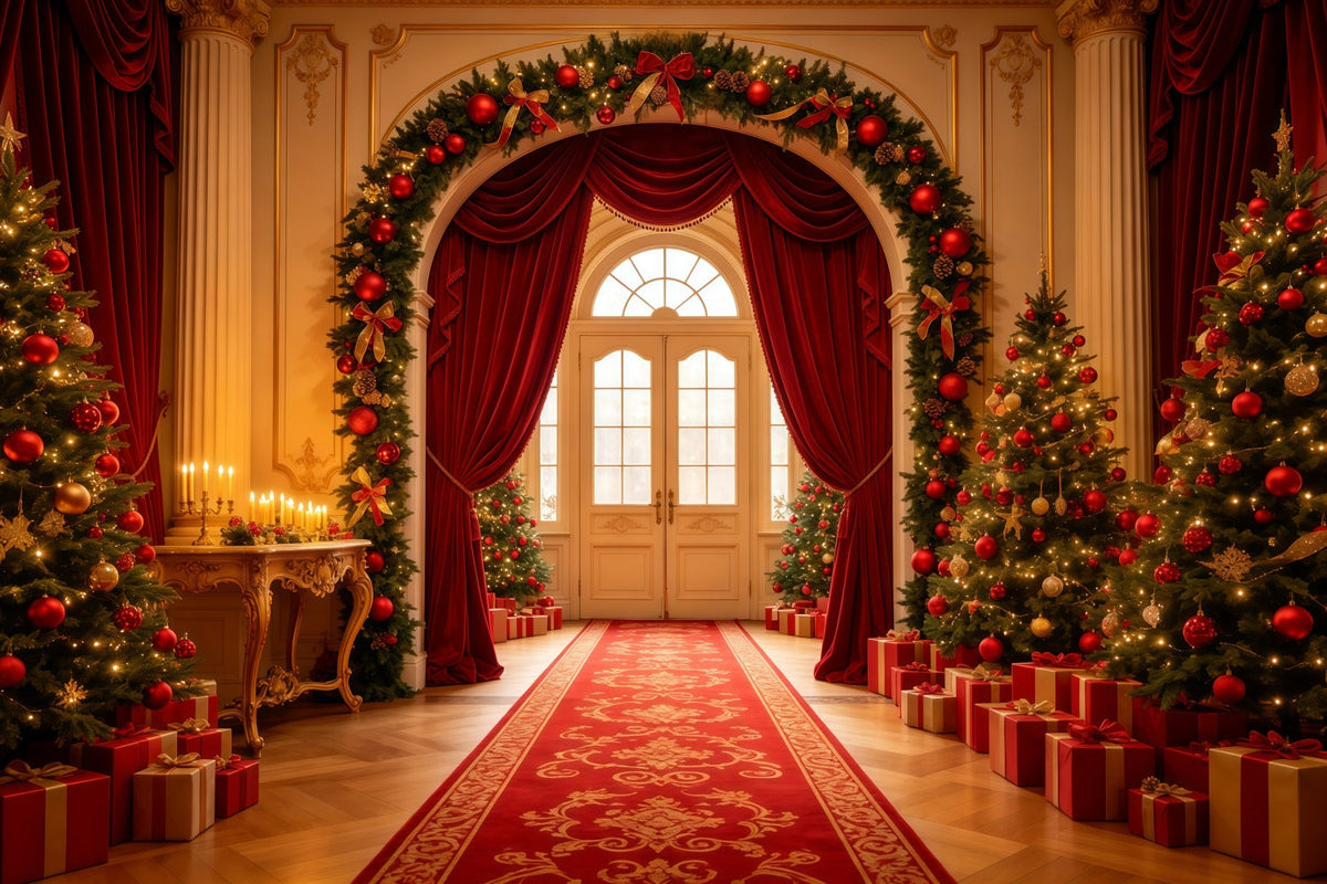 Décor De Noël Pour Salon Arche Du Grand Rideau Rouge Décor Photographique De Noël GQ68-120