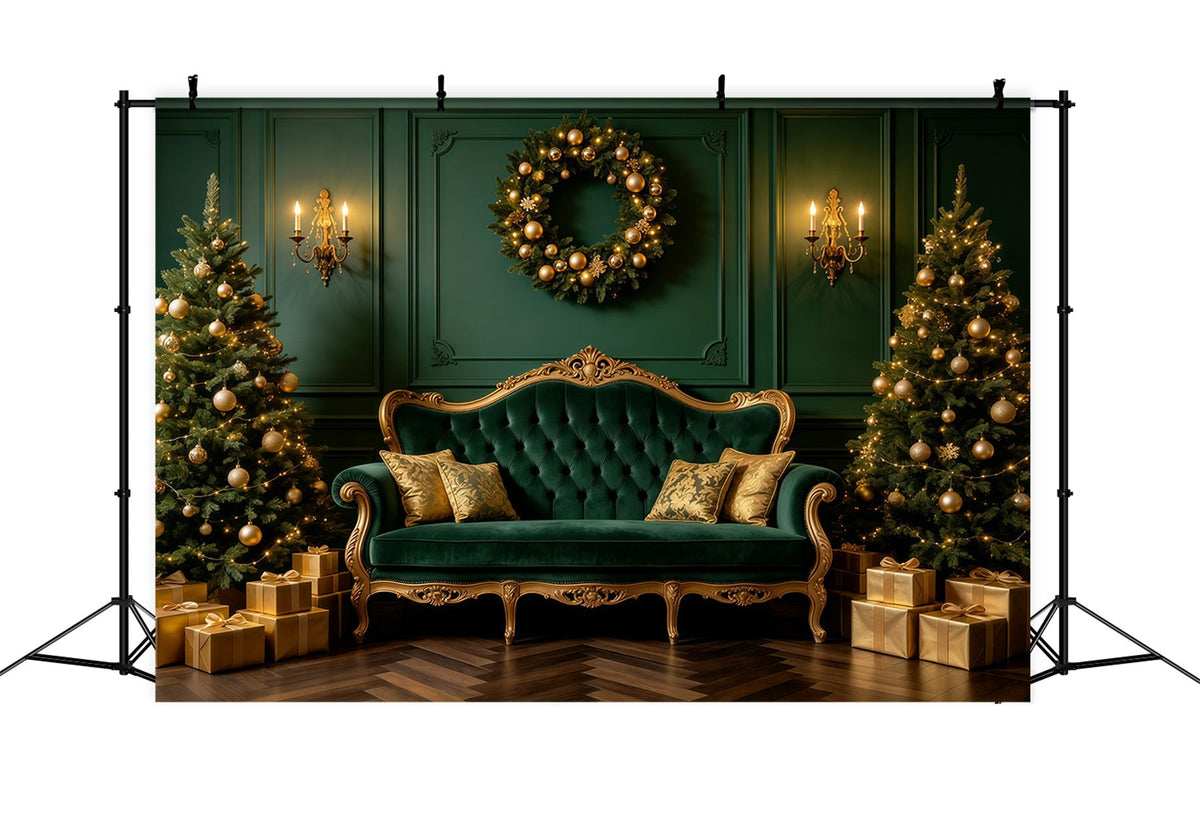 Fond Vert De Noël Canapé Lounge En Velours Émeraude Décors De Noël Professionnels GQ68-121