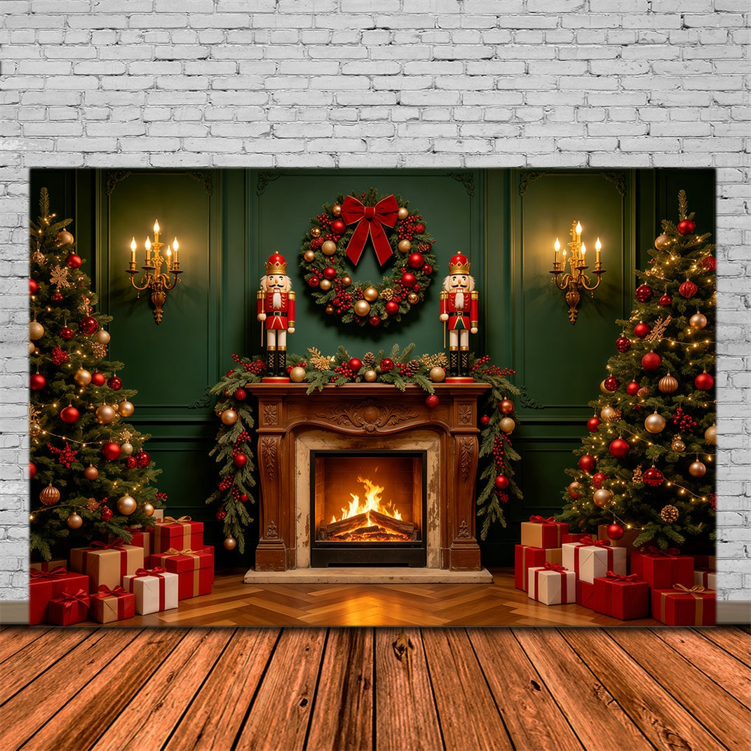 Décors De Cheminée De Noël Casse-Noisette Mural Rétro Vert Décors Photographiques De Noël GQ68-122