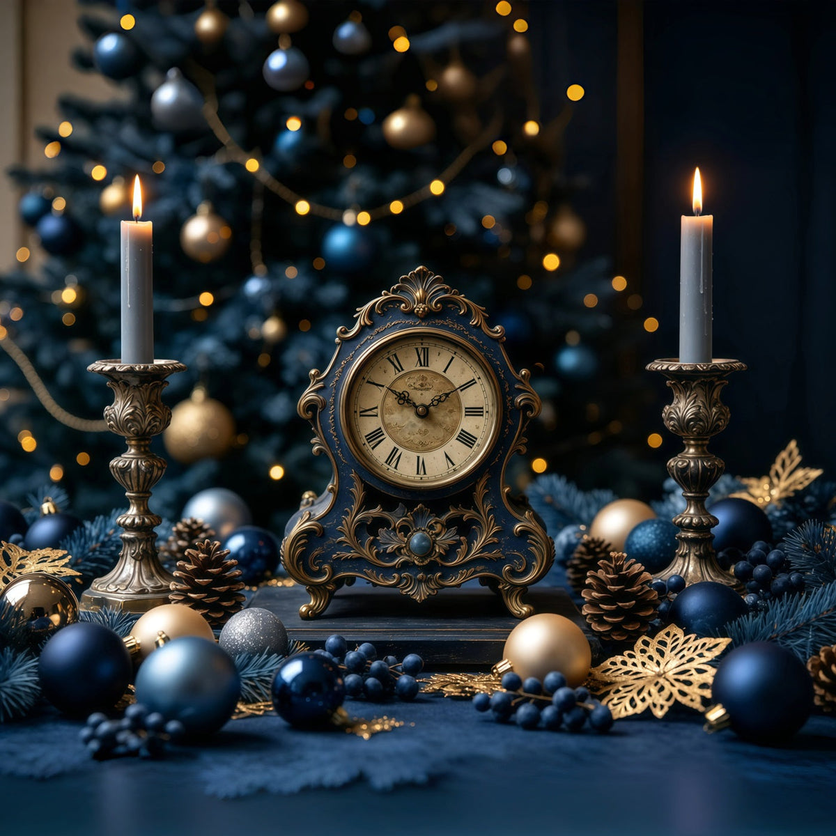 Décor De Noël Vintage Horloge Bleue À Bougie Idées De Décors De Noël GQ68-125