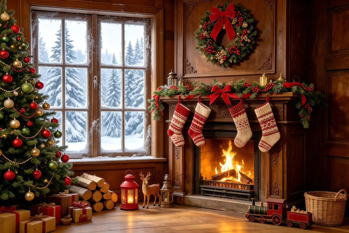 Décors Sur Le Thème De Noël Cheminée Confortable, Bas De Noël, Fenêtre Décors De Noël GQ68-128