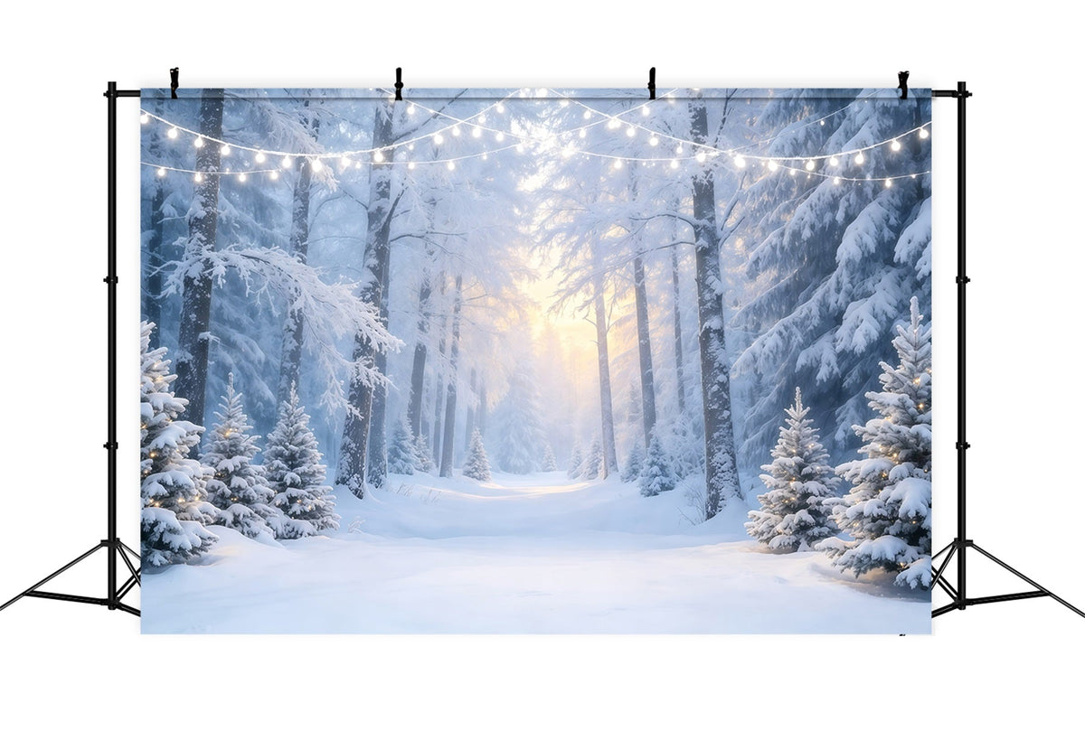 Décor De Noël Féerique D'Hiver Chemin Forestier Enneigé Décors Photographiques De Noël GQ68-130