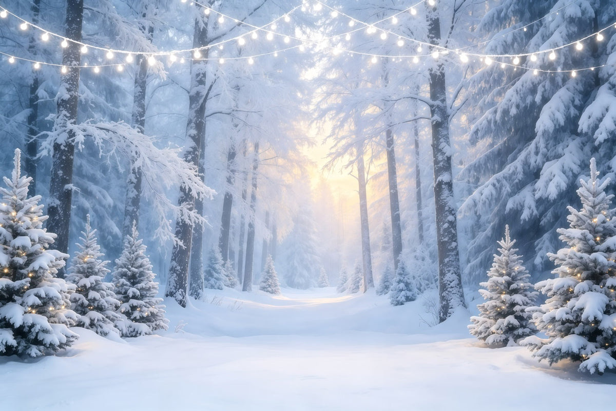 Décor De Noël Féerique D'Hiver Chemin Forestier Enneigé Décors Photographiques De Noël GQ68-130
