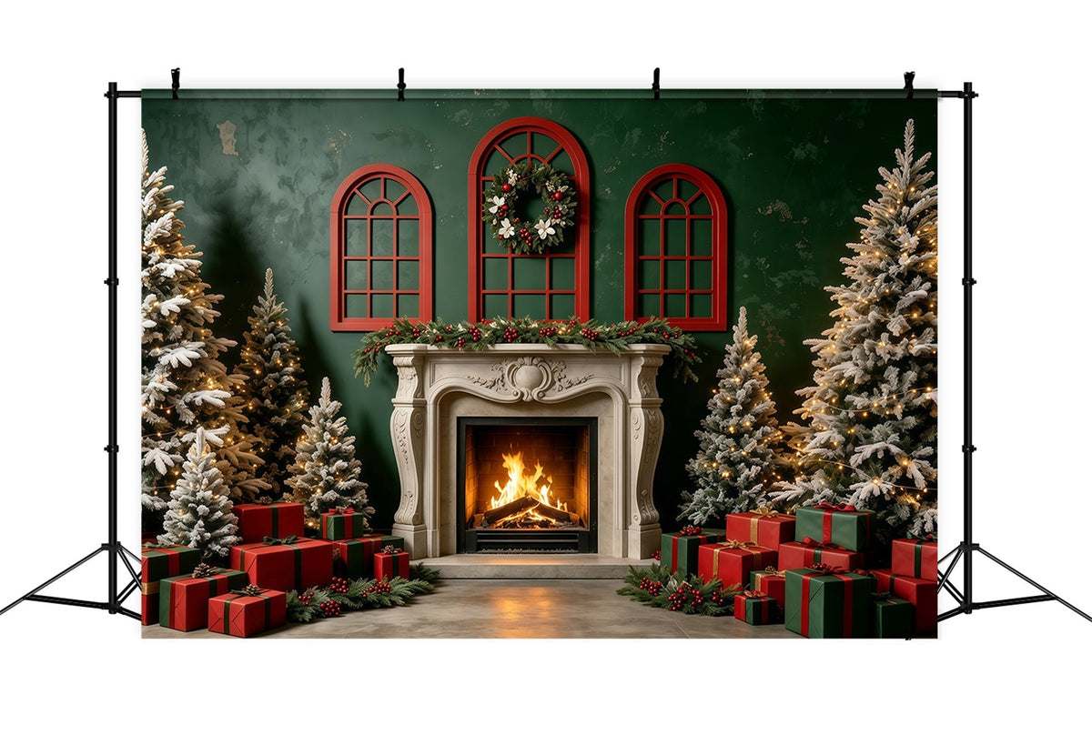 Décor De Noël Cheminée Murale Verte - Cadeau Décors Photo De Noël GQ68-131