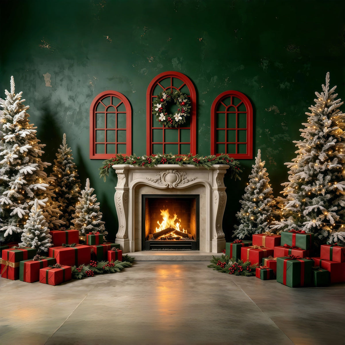 Décor De Noël Cheminée Murale Verte - Cadeau Décors Photo De Noël GQ68-131