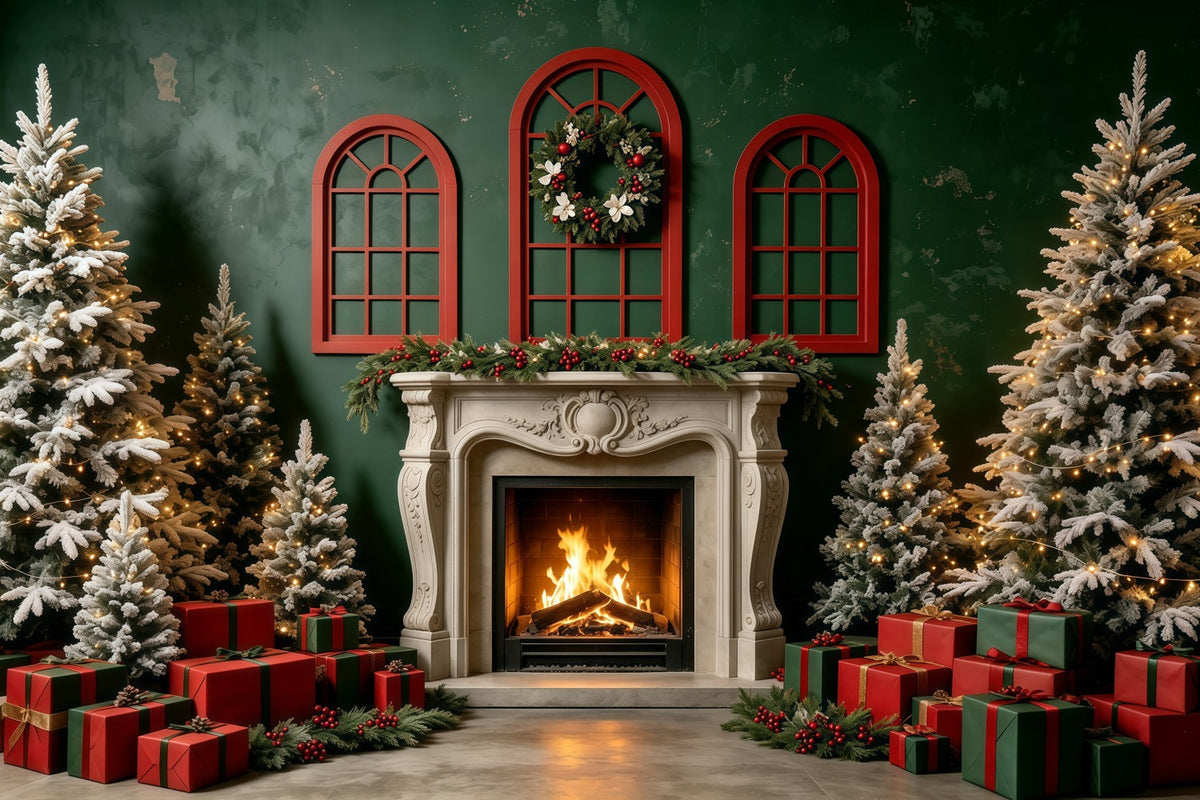 Décor De Noël Cheminée Murale Verte - Cadeau Décors Photo De Noël GQ68-131