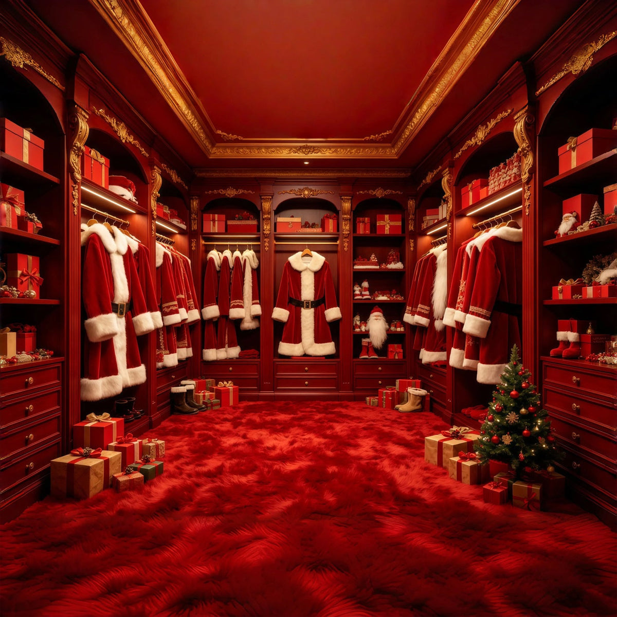 Décor De Noël Avec Le Père Noël Présentoir De Garde-Robe Du Père Noël Rouge Décor De Studio De Noël GQ68-133