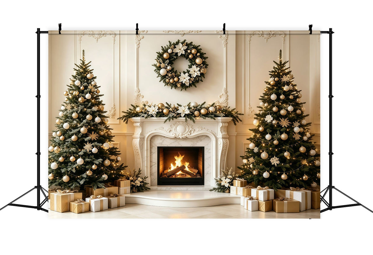 Décor De Noël Pour Salon Cheminée Élégante Fond Photographique De Noël GQ68-134