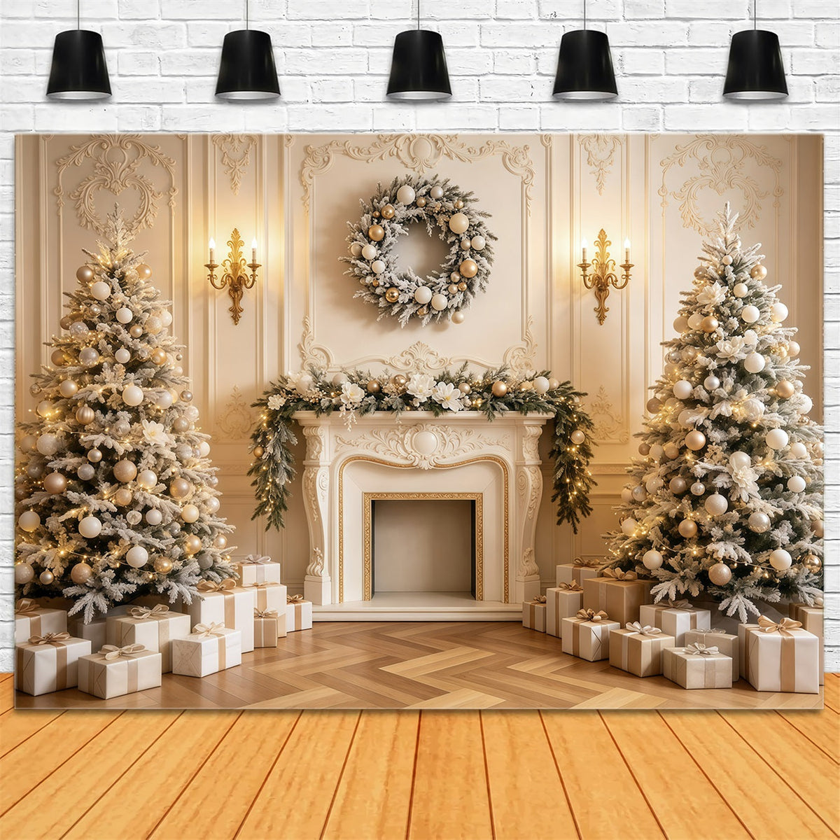 Décor De Cheminée Pour Noël Décoration De Cheminée Dorée Et Chaleureuse Décor De Noël Intérieur GQ68-135