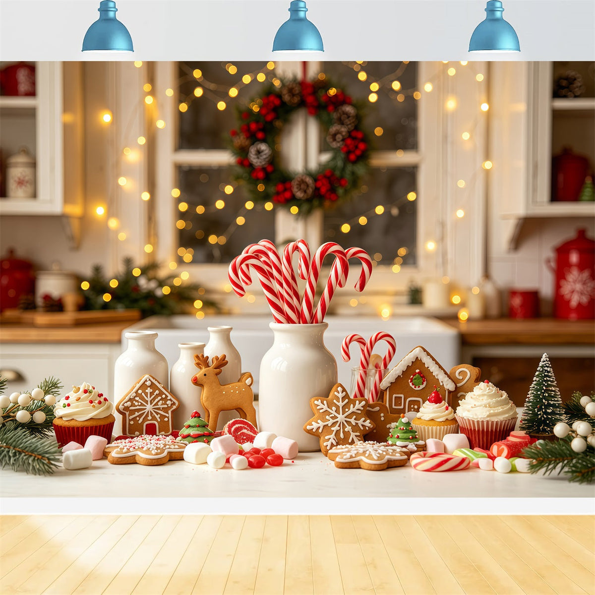 Décor De Cuisine De Noël Décoration En Pain D'Épice De La Boulangerie Candy Décors Photographiques De Noël GQ68-56