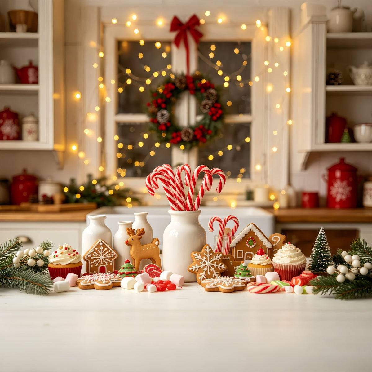 Décor De Cuisine De Noël Décoration En Pain D'Épice De La Boulangerie Candy Décors Photographiques De Noël GQ68-56