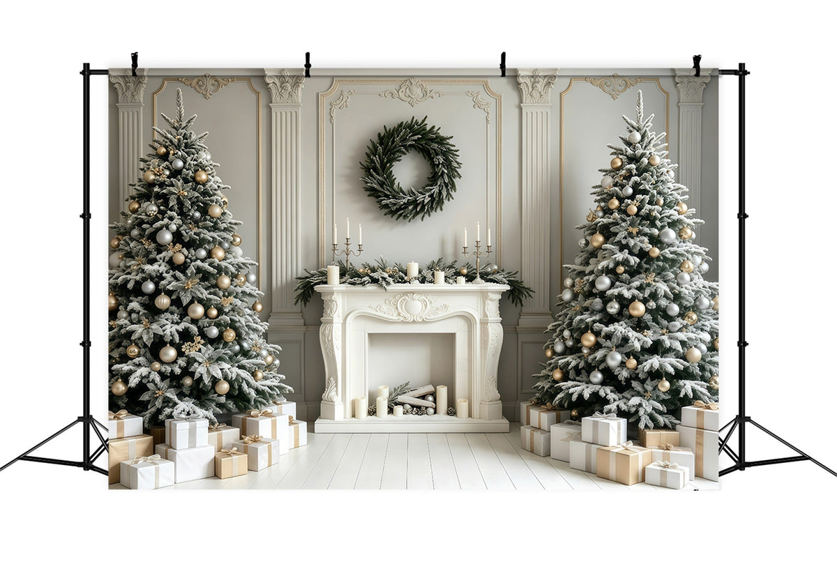 Fond De Cheminée De Noël Arbres Muraux Rétro Blancs Décor De Studio De Noël GQ68-59