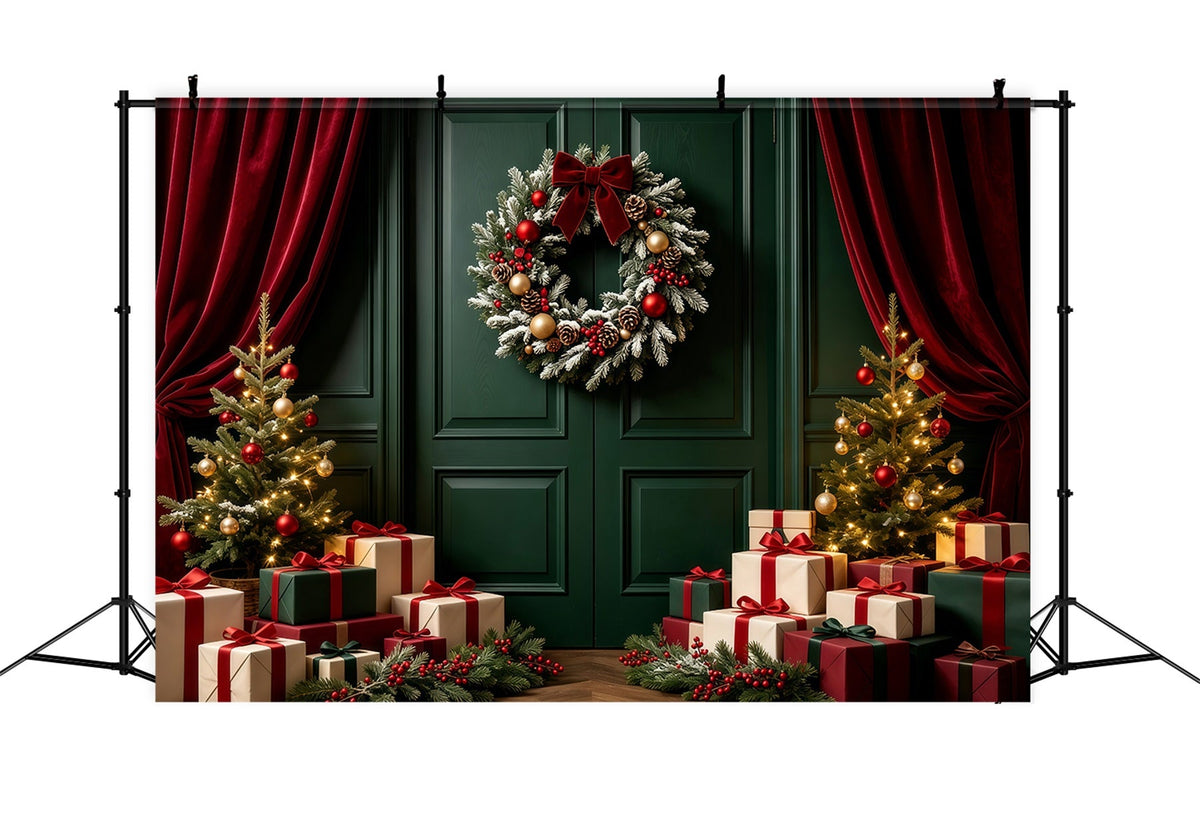 Fond Vert De Noël Présentoir À Cadeaux Pour Couronnes De Porte Fond Photographique De Noël GQ68-60