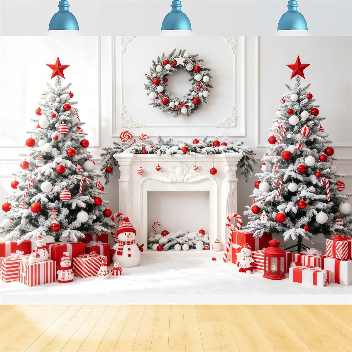 Fond Blanc De Noël Cheminée De L'Arbre À Bonbons Fond Photo De Noël GQ68-63