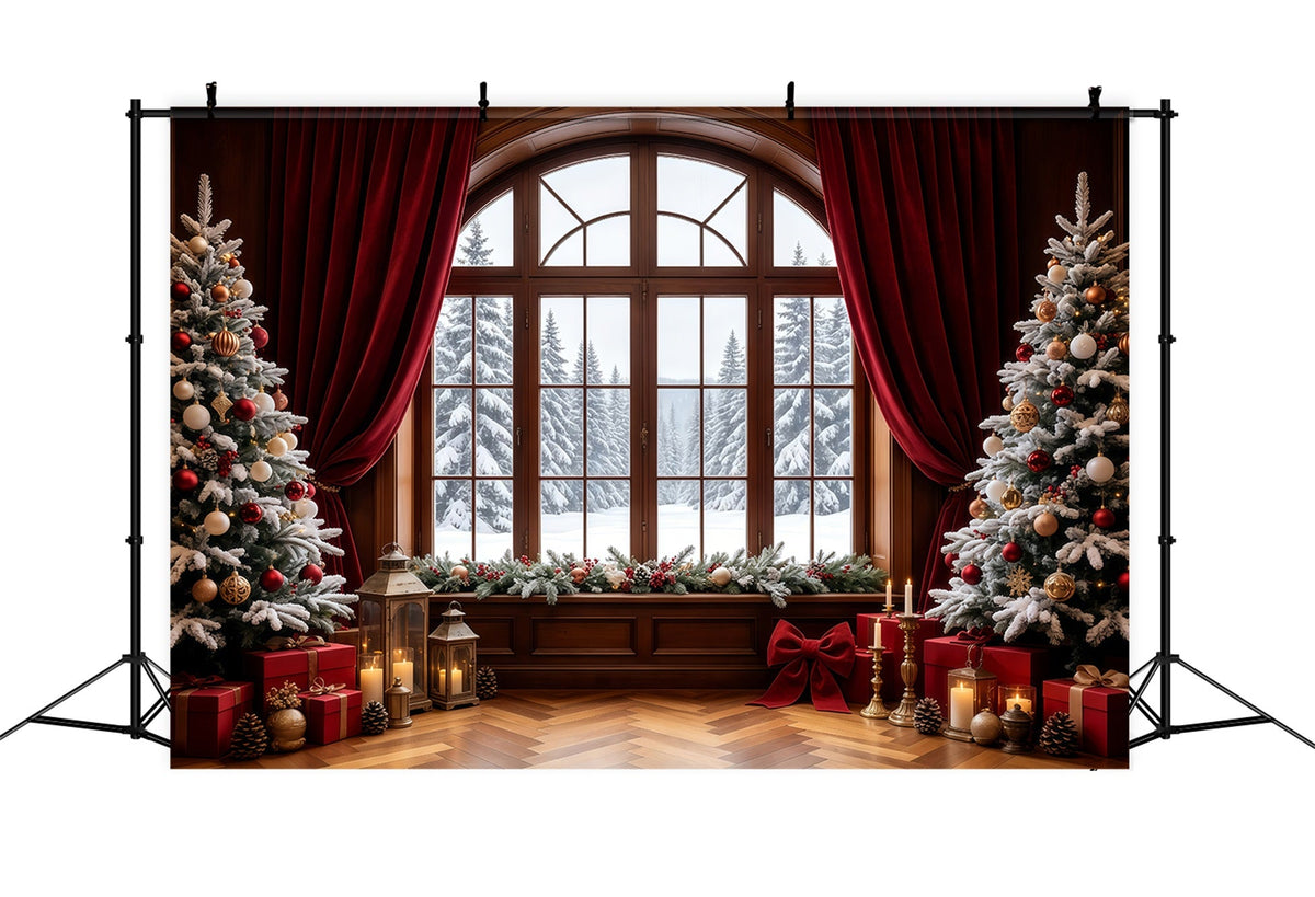 Décor De Vitrine De Noël Arbres Rideaux De Vue Enneigée Décors De Noël Pour Photos GQ68-64