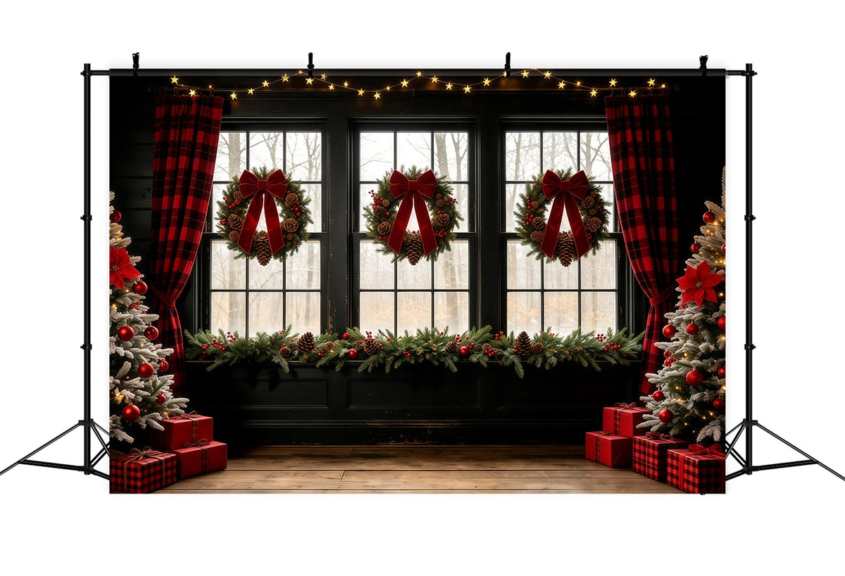 Décor De Vitrine De Noël Rideau Rustique À Nœud Papillon Fond Mural De Noël GQ68-68