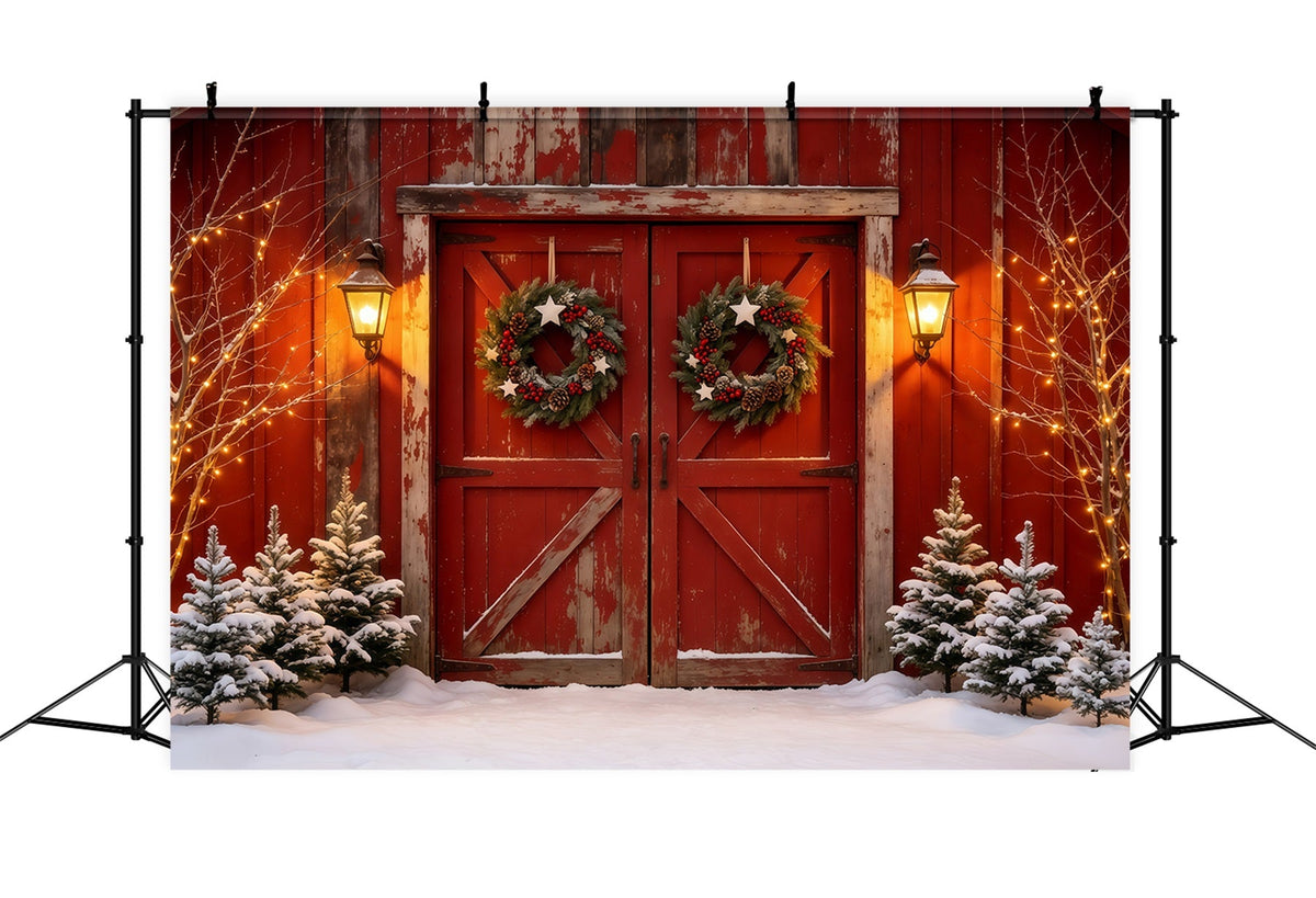 Décor De Noël De Porte De Grange Lanterne De Porte Rouge Rustique Fond En Mousseline De Noël GQ68-69