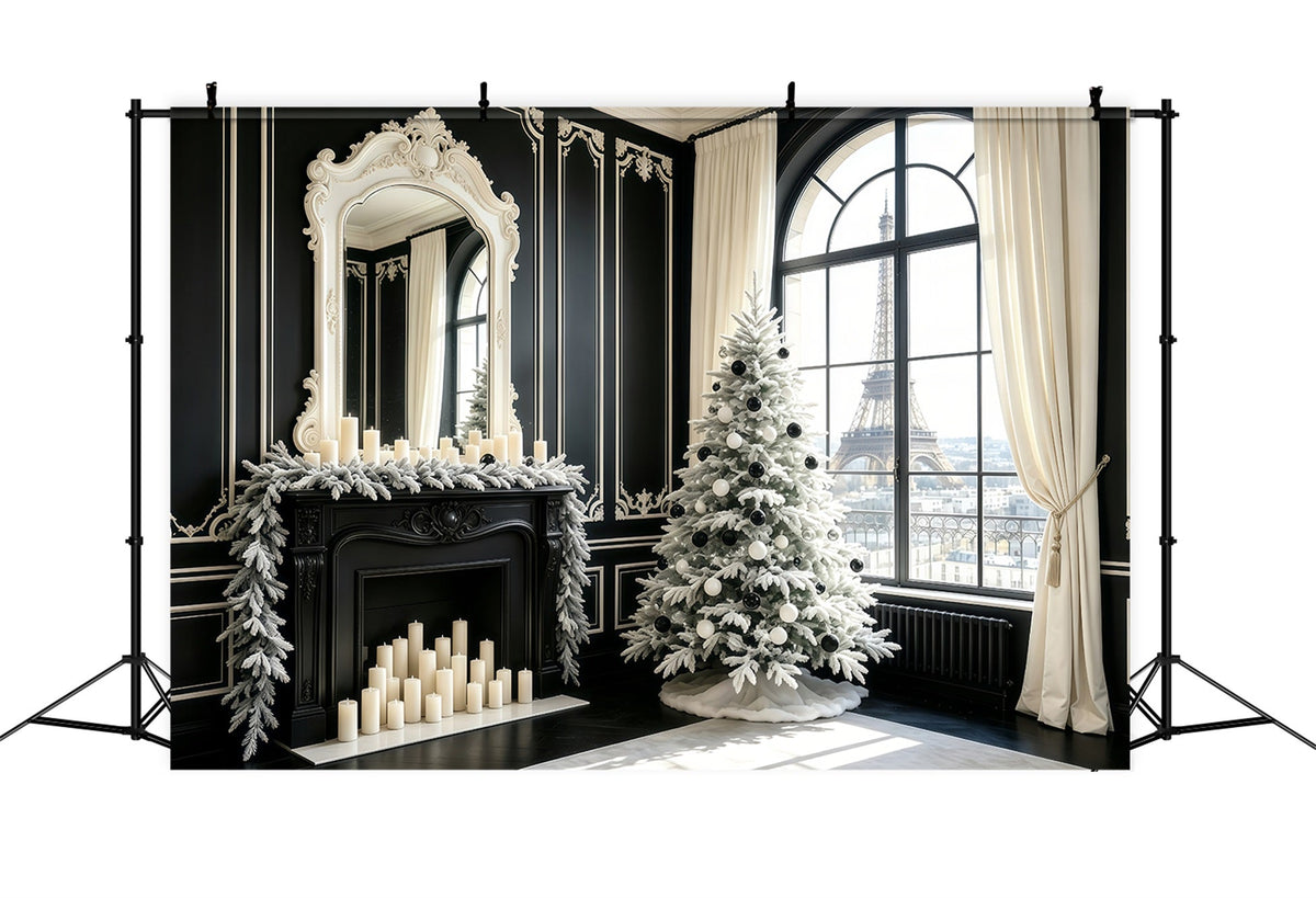 Fond Noir De Noël Vue Sur Un Arbre Depuis Une Fenêtre Parisienne Décor Intérieur De Noël GQ68-70