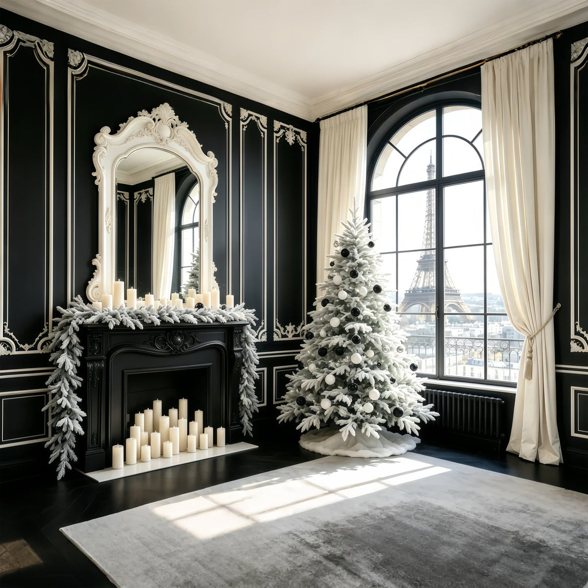 Fond Noir De Noël Vue Sur Un Arbre Depuis Une Fenêtre Parisienne Décor Intérieur De Noël GQ68-70