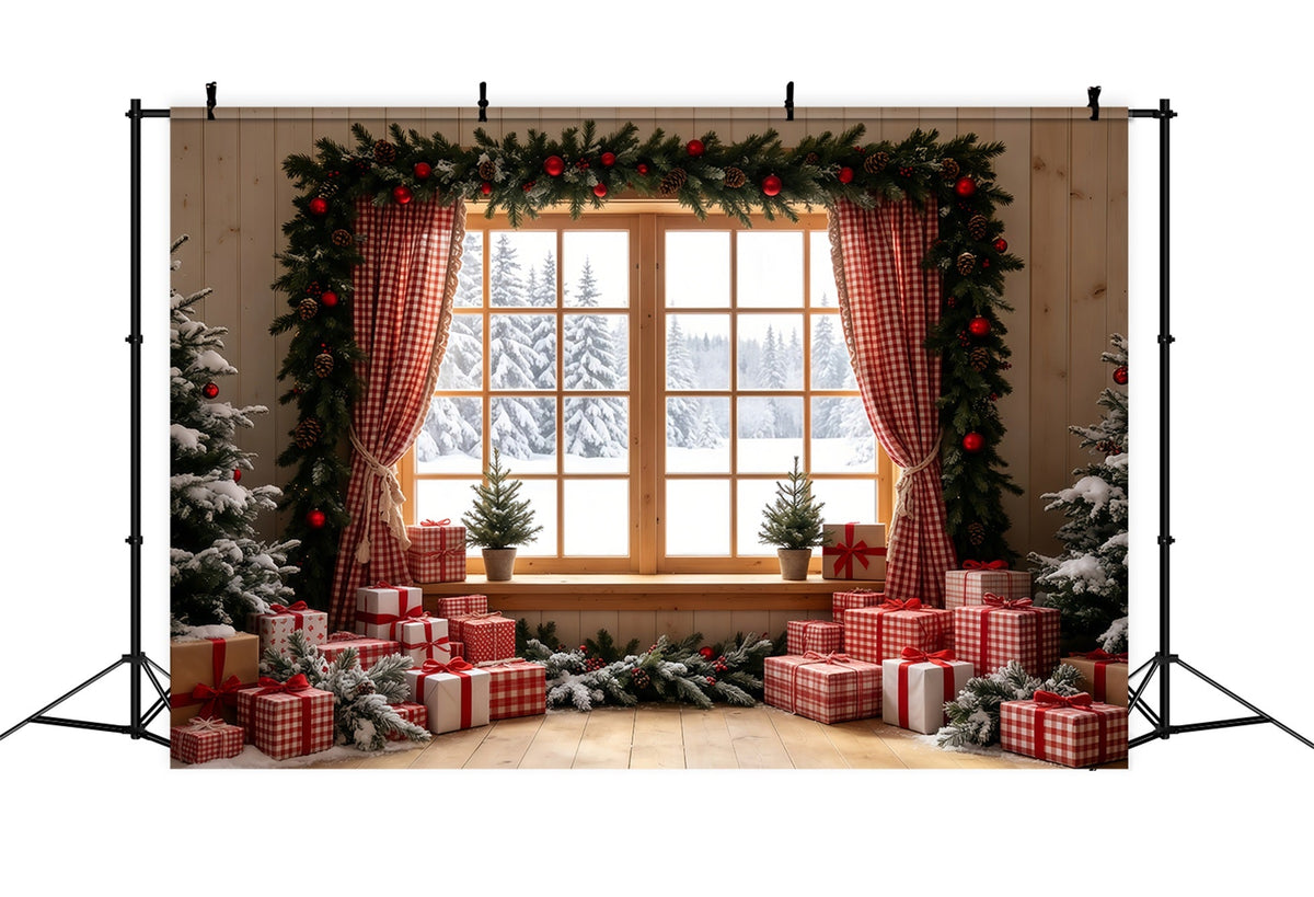 Décor De Noël Rustique Vitrine À Carreaux Vichy Pour Cadeaux Décors De Noël D'Intérieur GQ68-71