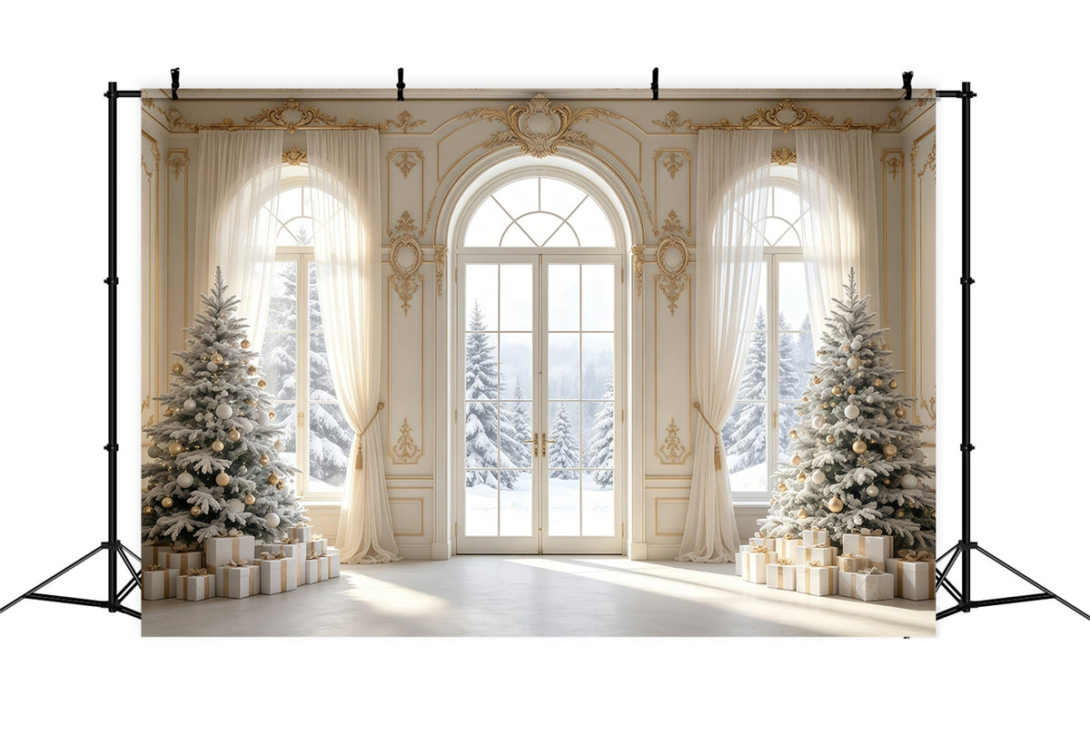 Décor De Noël Élégant Vue D'Une Fenêtre Enneigée D'Époque Décors De Noël GQ68-79