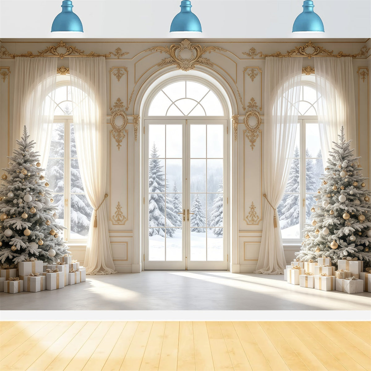 Décor De Noël Élégant Vue D'Une Fenêtre Enneigée D'Époque Décors De Noël GQ68-79