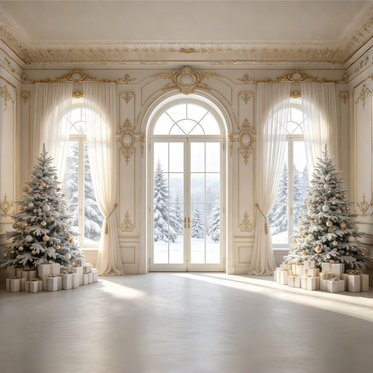 Décor De Noël Élégant Vue D'Une Fenêtre Enneigée D'Époque Décors De Noël GQ68-79