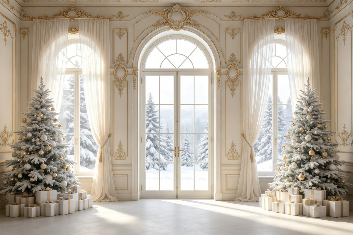 Décor De Noël Élégant Vue D'Une Fenêtre Enneigée D'Époque Décors De Noël GQ68-79