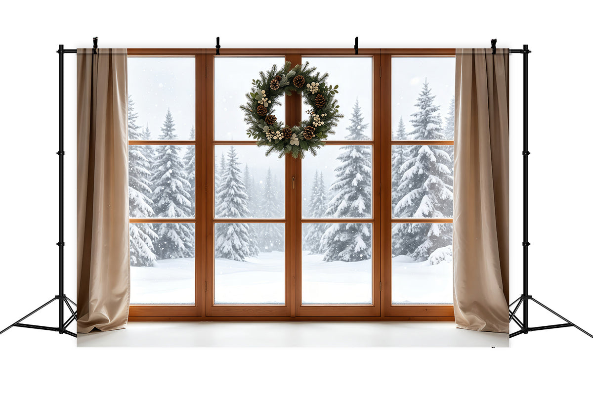 Décor De Vitrine De Noël Couronne Rustique Forêt Enneigée Décor Photo De Noël GQ68-80