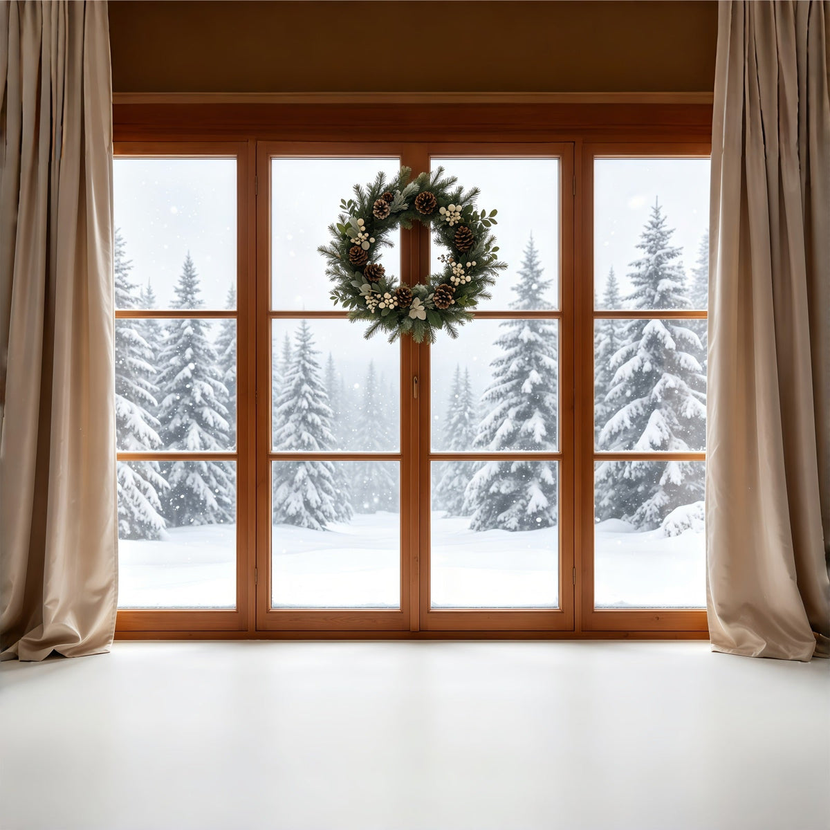 Décor De Vitrine De Noël Couronne Rustique Forêt Enneigée Décor Photo De Noël GQ68-80