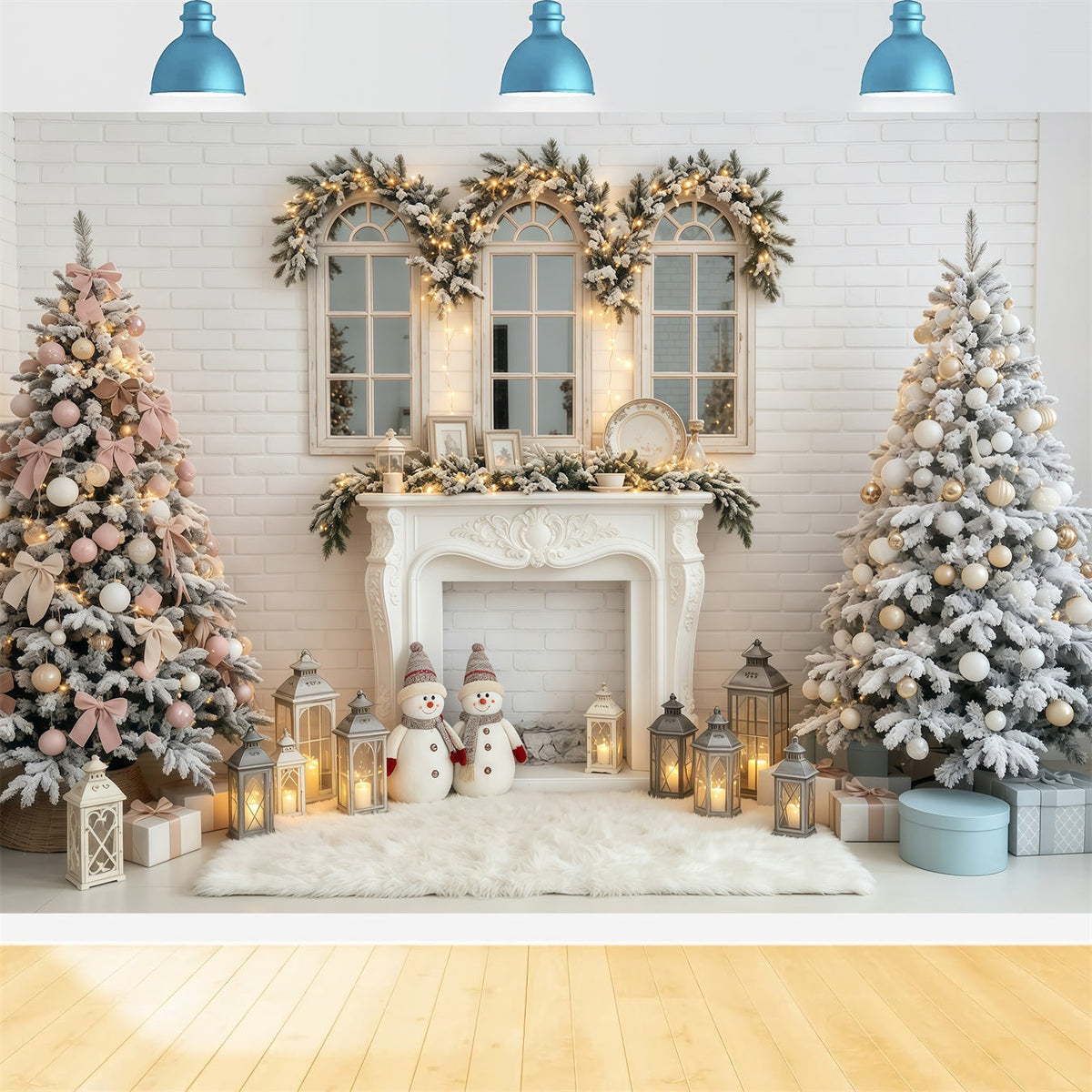 Décor De Noël Lanternes De Cheminée En Briques Blanches Décors Photo De Noël GQ68-81