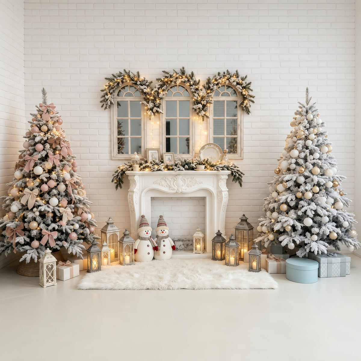 Décor De Noël Lanternes De Cheminée En Briques Blanches Décors Photo De Noël GQ68-81
