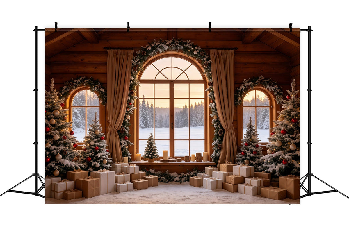 Décor De Cabane De Noël Vue Depuis La Fenêtre D'Une Maison Rustique Fond Photo De Noël GQ68-86