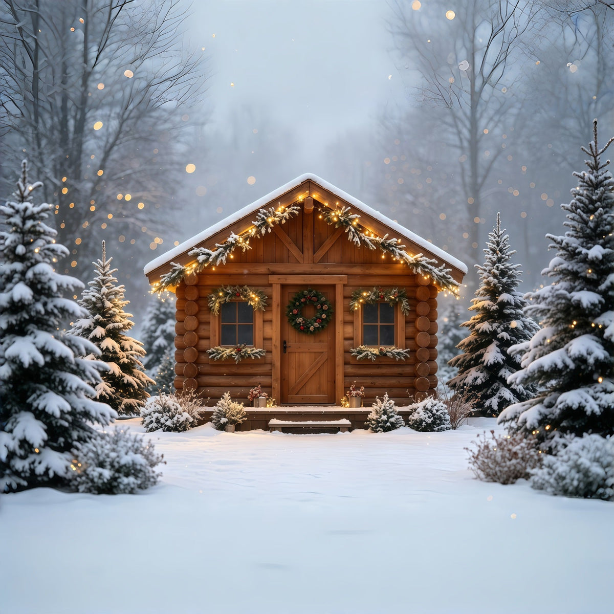 Décor De Noël Champêtre Retraite Enneigée En Chalet Confortable Décor Mural De Noël GQ68-88