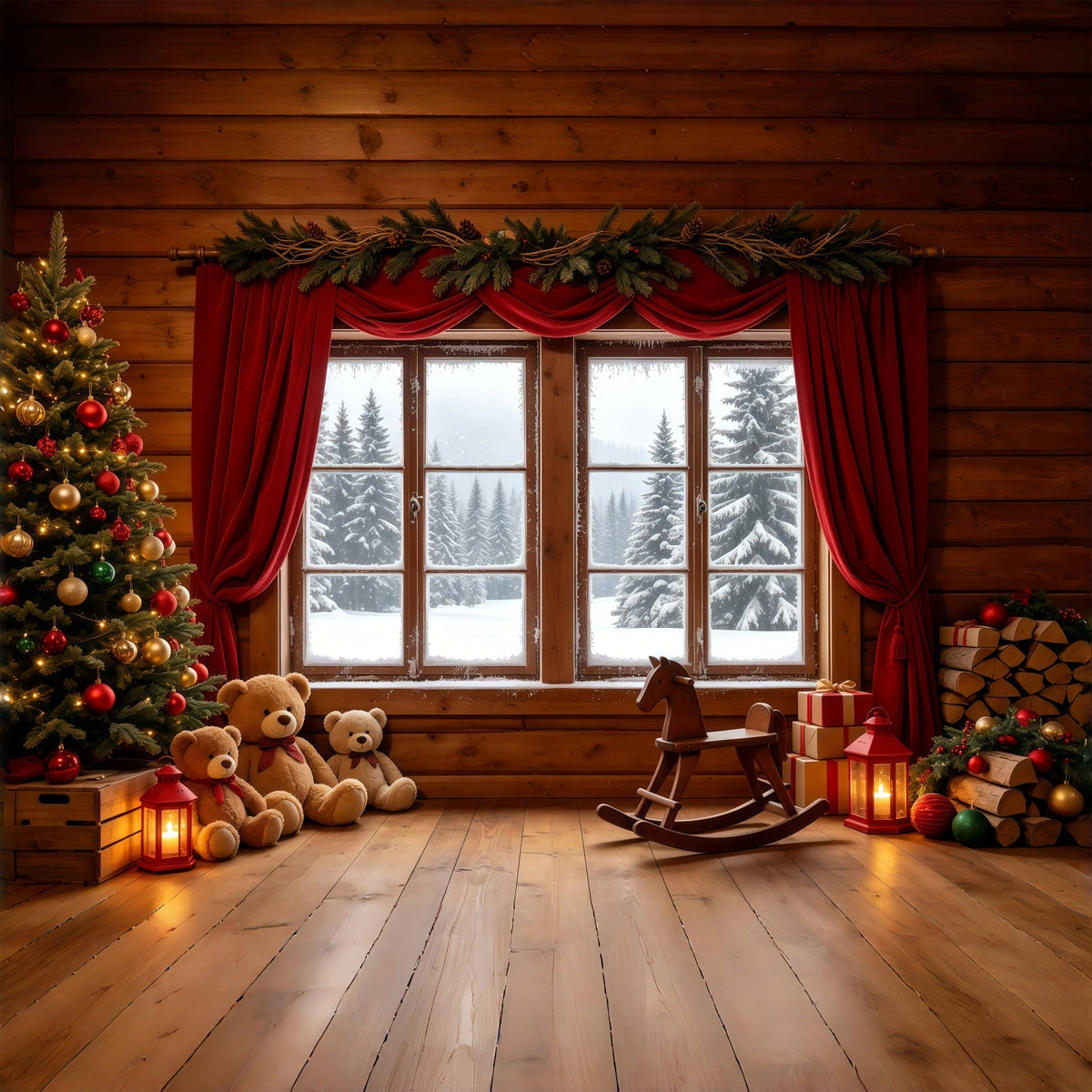 Décor De Cabane De Noël Présentoir Rustique Pour Ours En Peluche Décors Photographiques De Noël GQ68-89