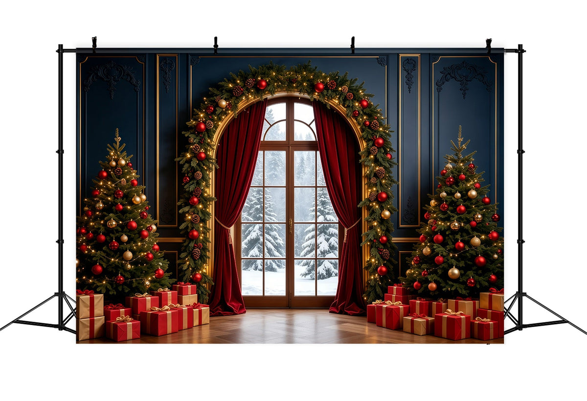 Décor De Noël Pour Salon Décoration Élégante De Fenêtre Cintrée Grand Décor De Noël GQ68-90