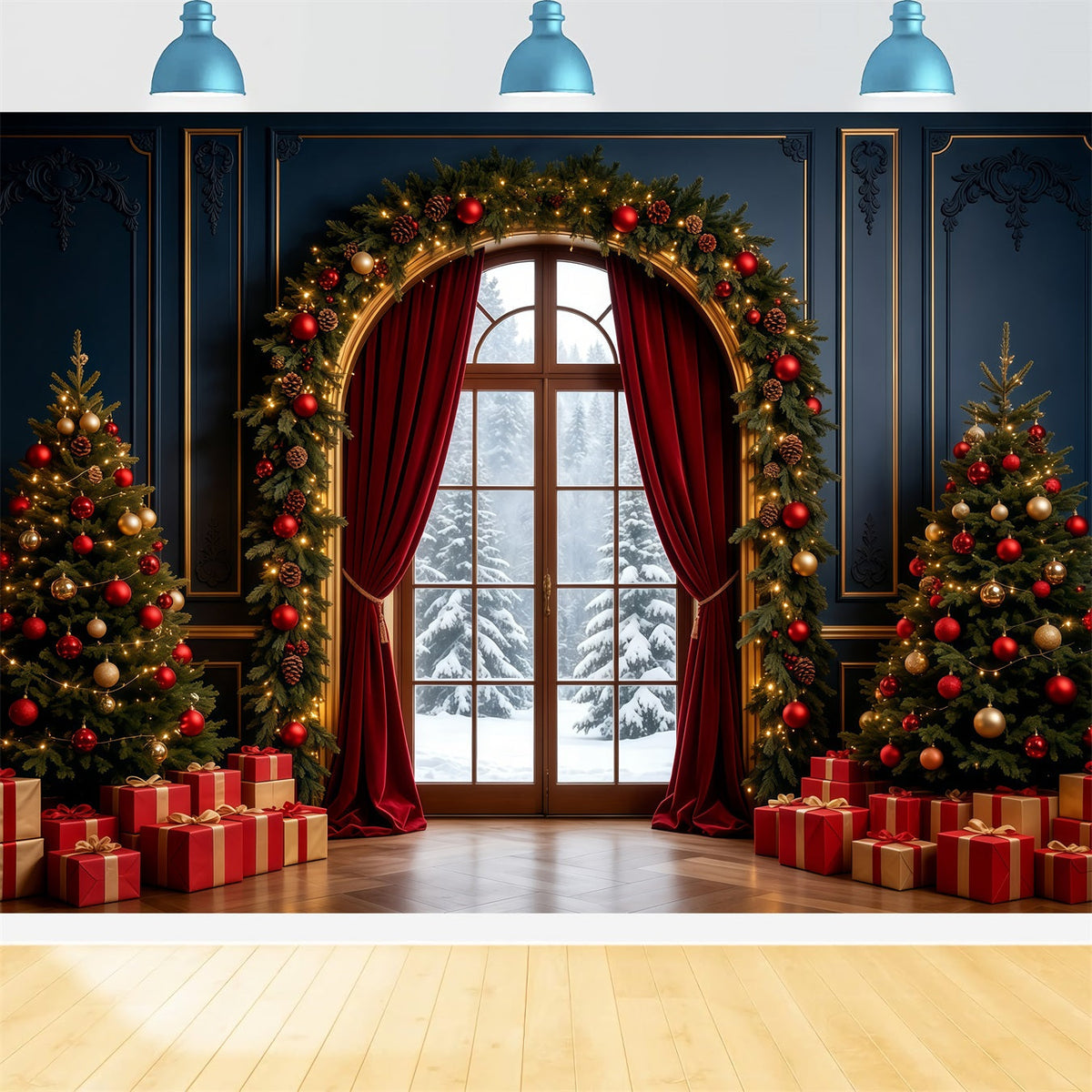Décor De Noël Pour Salon Décoration Élégante De Fenêtre Cintrée Grand Décor De Noël GQ68-90