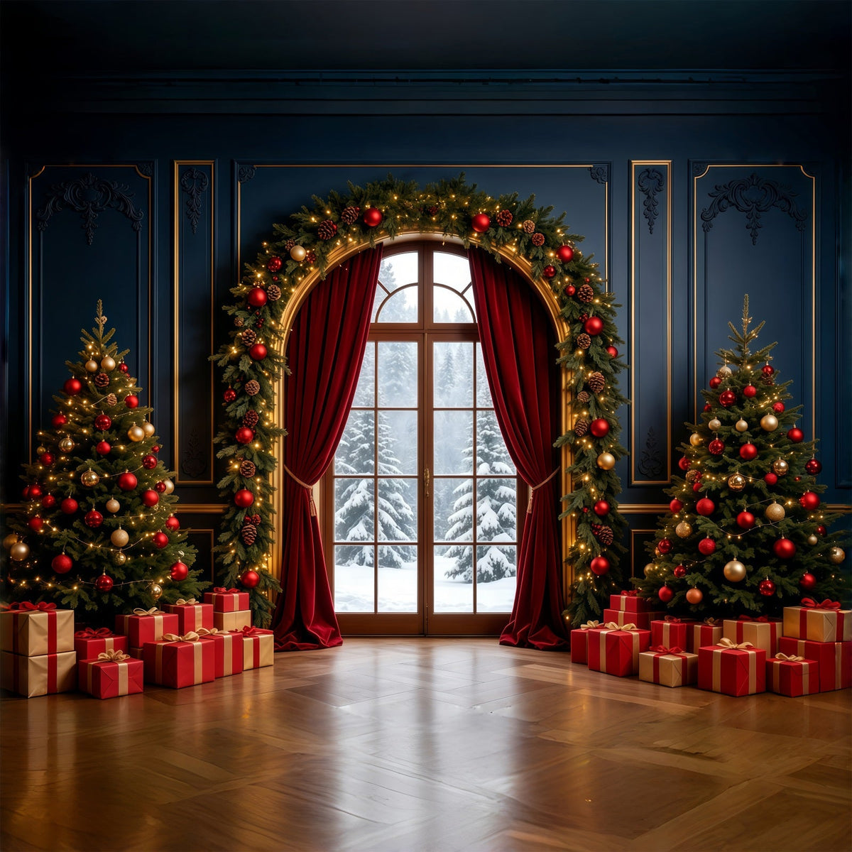 Décor De Noël Pour Salon Décoration Élégante De Fenêtre Cintrée Grand Décor De Noël GQ68-90