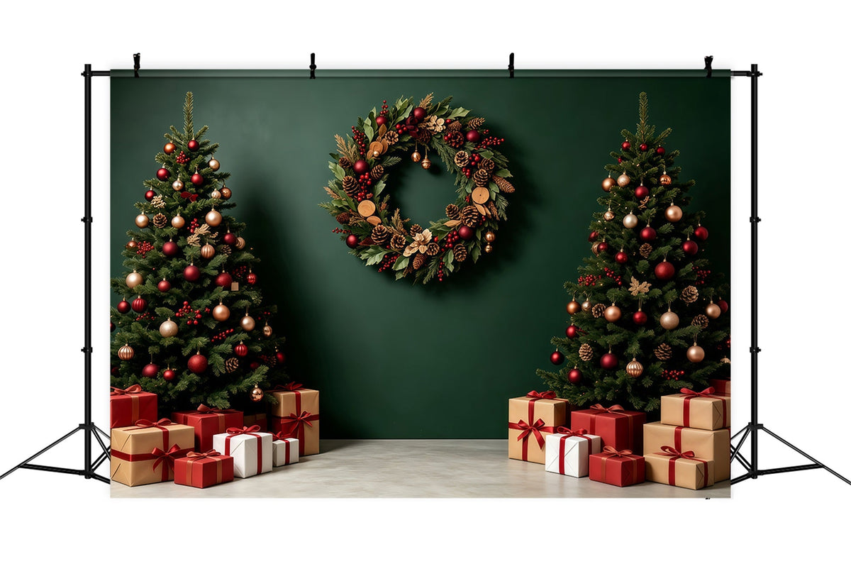 Fond Vert De Noël Coffrets Cadeaux De Couronnes D'Arbres Décors De Noël GQ68-91